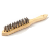Brosse métallique 4 rangs en acier inoxydable et manche en bois.